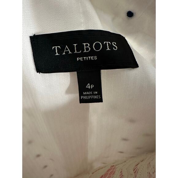 EUC Talbots linen blend white blue polkadot two button blazer Sz 4 Petite - Picture 9 of 10